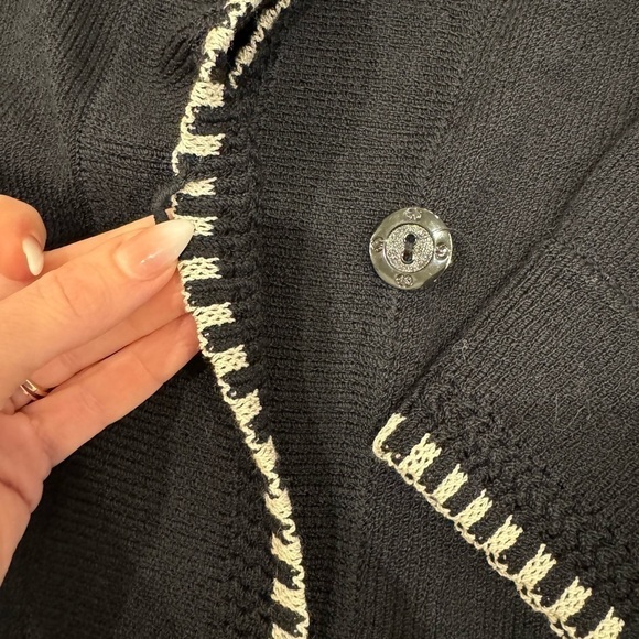 ST. JOHN COLLECTION Navy Blue Cream Stitch Cardigan Jacket - Picture 5 of 7